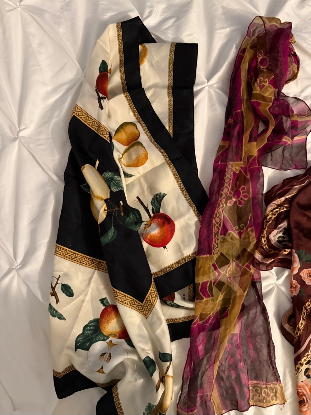 Women’s Satin Mixed Pattern Silk Scarves Burgundy Magenta Vintage Silver Black - Picture 2 of 4